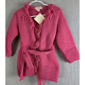 Bellini Italy Girls 3T Sweater Wool Barbie Pink Fringe Boho Belted Crochet NEW